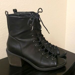 Black Boots - Open Toed Heel